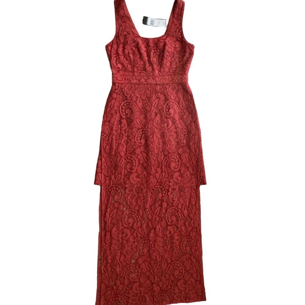 Sleeveless Red Lace Maxi Dress